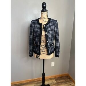 H & M blue black tweed blazer size 2 career wear office retro